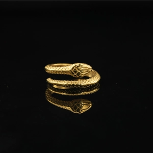 Vintage gold snake ring in 3D scale texture with an adjustable open design for men and women