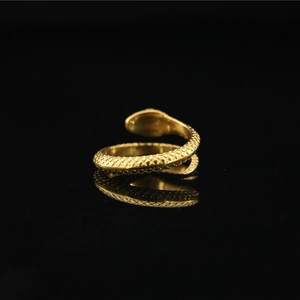 Vintage golden snake ring in stainless steel with realistic 3D scales and spiral design