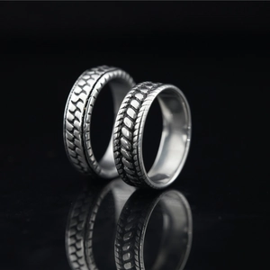 Vintage Edelstahl Reifenprofil Ring Für Herren Punk Industrial Stil Mechanische Getriebe Design Ring Silber Fingerschmuck