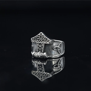 Vintage Norse Viking Totem Stainless Steel Ring For Men Retro Thor Hammer Mjolnir Celtic Knot Punk Rock Street Jewelry