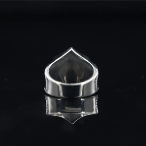 Retro Viking totem stainless steel ring for men with sharp shield design and silver metallic finish
