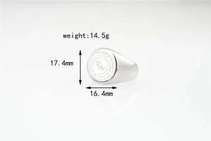 Detailed view of silver serenity prayer ring with engraved hands and size dimensions