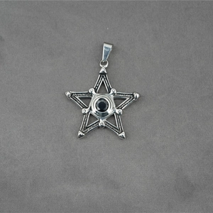 Vintage pentagram star pendant necklace in silver stainless steel with black stone center