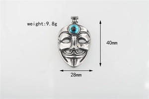 Detaillierte Ansicht der silbernen Guy Fawkes Maske mit blauem Auge des Teufels