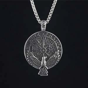 Viking Eagle Compass Norse Mythology Necklace Stainless Steel Runes Pendant For Men Women Vintage Distressed Sweater Chain Jewelry