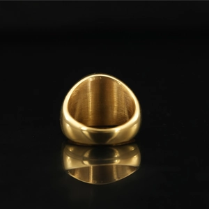 Minimalist gold wide band ring with brushed inner texture and polished finish for men