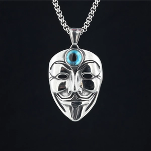 Punk Joker Maske Böses Auge Anhänger Halskette Für Herren Edelstahl V wie Vendetta Anonymous Maske Gotisch Hip Hop Schmuck