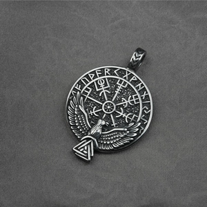 Vintage Nordic Viking compass necklace with eagle pendant in stainless steel