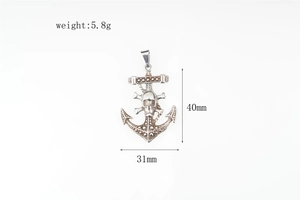 Macro view of anchor and skull pirate pendant with 40mm by 31mm size specifications