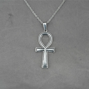 Collana con ciondolo Ankh egiziano in acciaio inossidabile argento con finitura vintage