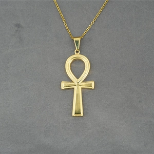 Collana con pendente Ankh egiziano in acciaio inossidabile dorato per uomo con catena