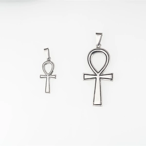 Collana con ciondolo a croce Ankh egiziana in acciaio inossidabile argento due misure
