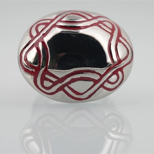 Unisex stainless steel ring with red enamel Celtic knot pattern and silver finish