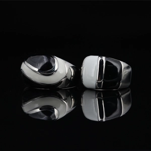 Vintage Titanium Steel Black White Enamel Ring For Men Women Geometric Contrast Color Non-fading Band Ring Fashion Jewelry