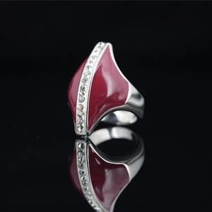 Vintage Stainless Steel Irregular Red Enamel Ring For Men Women Ethnic Rhinestone Cross Geometric Statement Finger Ring Jewelry