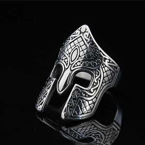 Vintage Men Stainless Steel Spartan Warrior Helmet Mask Ring Gothic Punk Viking Gladiators Biker Finger Ring Jewelry Gift