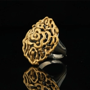 Vintage Titanium Steel Hollow Rose Ring For Men Women Artistic Gold Plated Band Jewelry Retro Chinese Style Accessory