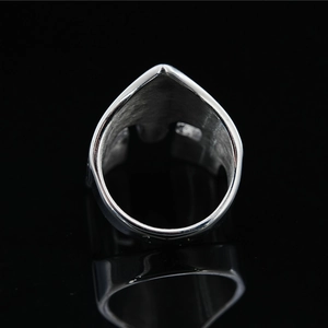 Polished silver Spartan helmet ring for men with heavy metal band and brushed texture