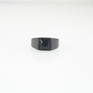 Unisex black stainless steel signet ring with square black onyx gemstone inlay