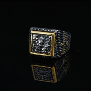 Vintage Titanium Steel Eagle Signet Ring Black Zirconia Micro Pave Square Gold Plated Hip Hop Punk Jewelry For Men Women