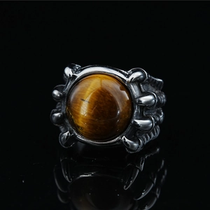 Retro punk tiger eye claw ring for men in vintage stainless steel gothic style