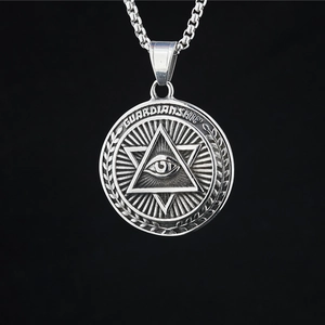 Collier Pendentif Oeil De La Providence En Acier Titane Vintage Médaillon Rond Hexagramme Bijoux Rétro Pour Hommes Femmes