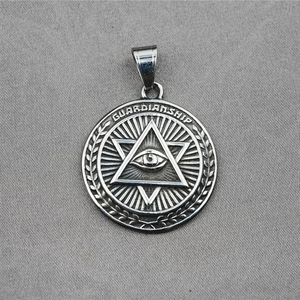 Pendentif rond œil d'Horus hexagramme en acier inoxydable avec gravure Guardianship