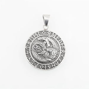Vintage Viking pendant necklace in titanium steel featuring Nordic dragon runes design
