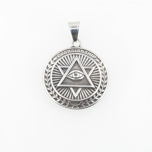 Collier vintage en acier avec pendentif Œil de la Providence et gravure GUARDIANSHIP