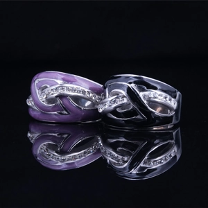 Vintage Titanium Steel Ring For Men Women Enamel Intertwined Wrap Band Ring With Zirconia Inlaid Jewelry Accessory