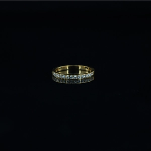 Classic gold stainless steel ring with elegant half-row crystal pavé on black mirror