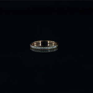 Classic rose gold stainless steel ring with elegant row of sparkling diamonds