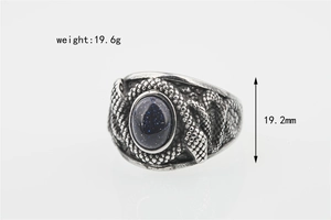 Détails de 19,2mm de hauteur et incrustation de grès bleu sur bague serpent vintage