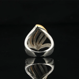 Retro leaf shape curved titanium steel ring with unique silver and gold finish design