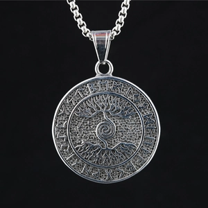Collana Con Ciondolo in Acciaio al Titanio Albero della Vita Vichingo per Uomo Donna Retro Rune Norrene Cerchio Gioielli Hip Hop