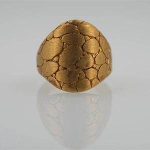 Punk vintage titanium steel ring with irregular gold cellular texture in matte finish