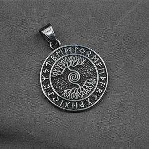 Collana con ciondolo Albero della Vita vintage in acciaio inox con rune nordiche