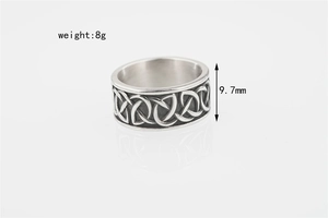Detailed view of Viking Celtic knot ring with 9.7mm width and 8g weight specs