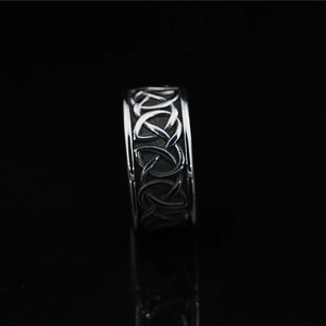 Vintage Viking Celtic knot engraved wide band ring in oxidized stainless steel
