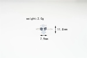Detailed view of teardrop zircon ring with dimensions 11.8mm by 7.9mm and 2g weight