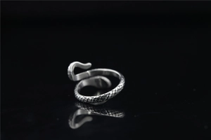 Vue macro d'une bague serpent argentée aux écailles détaillées et finition texturée 3D