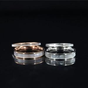 Minimalistischer Ring Aus Titanstahl Mit Perlmutt-Einlage Eleganter Paar-Band-Schmuck Für Herren Damen Roségold Silber Geometrisches Finger-Accessoire