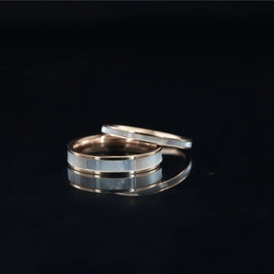 Minimalistisches Set aus Titanstahl-Ringen in Roségold mit Muscheleinlage für Paare