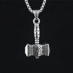 Vintage Viking Thor's Hammer Mjolnir Pendant Necklace For Men Women Titanium Steel Celtic Knot Norse Mythology Jewelry Sweater Chain
