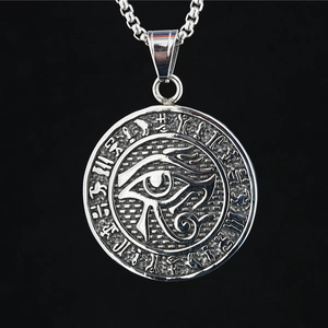 Vintage Titanium Steel Eye Of Horus Ankh Cross Egyptian Hieroglyphs Pendant Necklace For Men Women Punk Hip Hop Jewelry