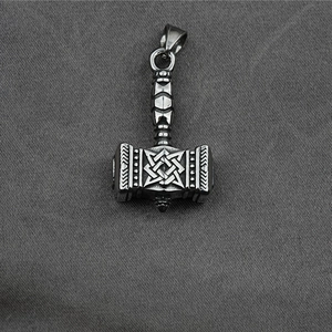 Vintage Thor's Hammer Mjölnir pendant in stainless steel with Celtic knot engravings