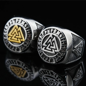 Vintage Viking Valknut Ring For Men Titanium Steel Nordic Rune Symbol Retro Punk Jewelry Signet Finger Ring Odin's Knot