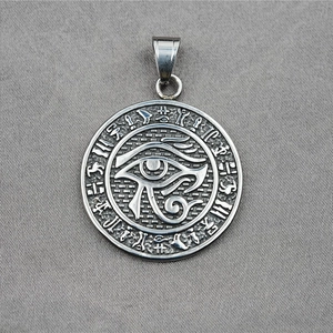 Retro stainless steel Horus Eye pendant necklace featuring ancient Egyptian hieroglyph symbols