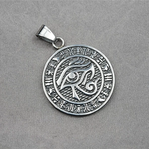 Vintage titanium steel Eye of Horus pendant with ancient Egyptian hieroglyph symbols