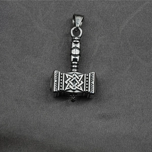 Minimalist Viking Mjolnir pendant necklace in stainless steel with Slavic rune engraving